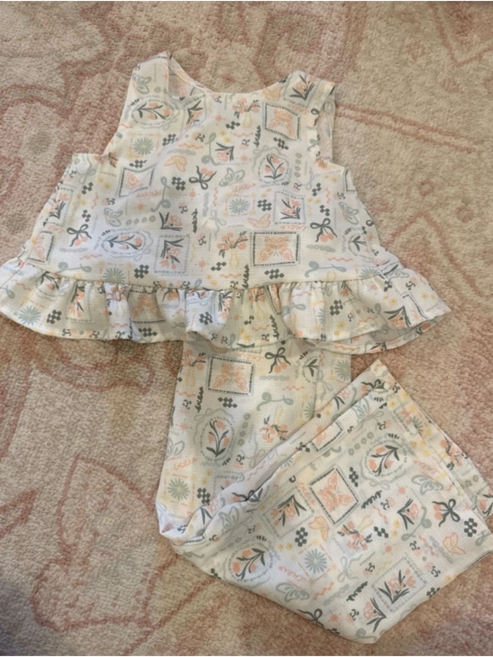 Girls Floral Print Ruffle Two-Piece Bottoms Set - Pastel Multi